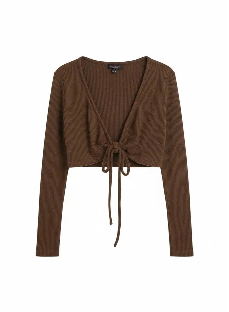 Chocolate Tie-Front Crop Cardigan